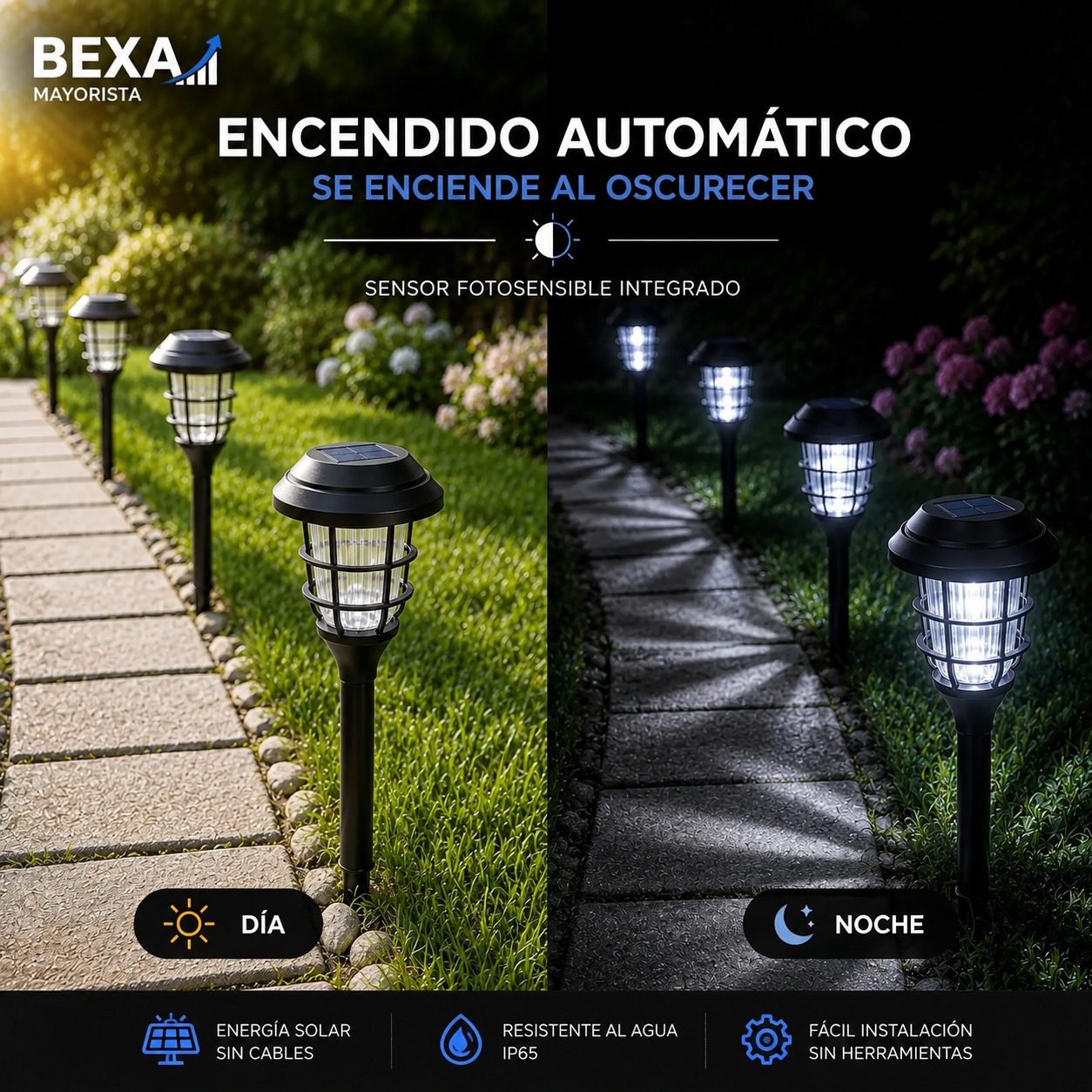 Luz solar instalada en jard&iacute;n encendida de noche